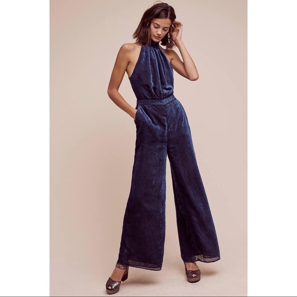 Anthropologie Pants - Anthropologie Blue Velvet Jumpsuit